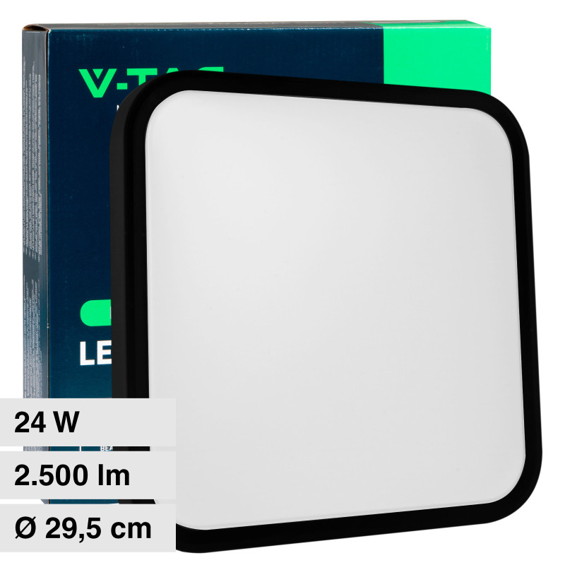 VT-8624 Plafoniera LED Quadrata 24W SMD IP44 Colore Nero V-Tac
