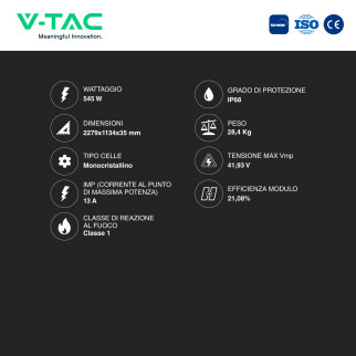 31 Pannelli Solari Fotovoltaici VT-545 545W IP68 V-Tac