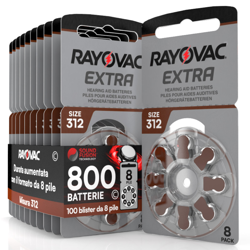 Rayovac Misura 312 800 Batterie per Apparecchi Acustici 100 blister 8 pile