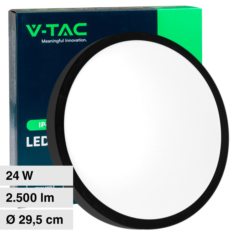 VT-8624 Plafoniera LED Rotonda 24W SMD IP44 Colore Nero V-Tac