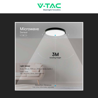 VT-8618S Plafoniera LED Rotonda 18W SMD IP44 Colore Nero V-Tac