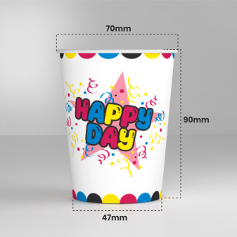 25 Bicchieri in Carta Biodegradabile Fantasia Happy Day da 200ml