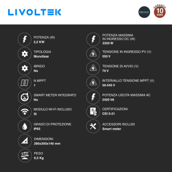 Livoltek Inverter Monofase On-Grid 2,2kW IP65 CEI 0-21