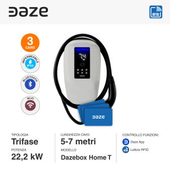 Wallbox Home T Daze 22,2kW Trifase IP55 Cavo Tipo 2 Bluetooth Wi-Fi