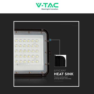 VT-80W Faro LED 10W IP65 Nero Pannello Solare e Telecomando V-Tac