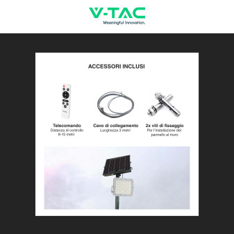 VT-80W Faro LED 10W IP65 Bianco Pannello Solare e Telecomando V-Tac