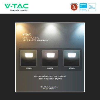VT-81003 Plafoniera 3in1 LED Quadrata 12W SMD Chip Samsung V-Tac Pro