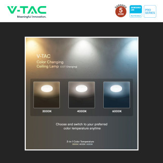 VT-81004 Plafoniera 3in1 LED Rotonda 15W SMD Chip Samsung V-Tac Pro
