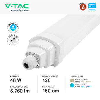 VT-12049 Tubo LED Plafoniera GT Series 48W SMD Linkabile IP65 V-Tac