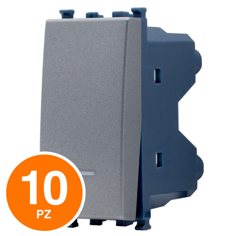 MAPAM Deviatore Unipolare Spia Sun-T5 SUN-F963GR Grigio - Confezione 10pz - mod. SUN-F963GR - Compatibile con Vimar ARKÉ