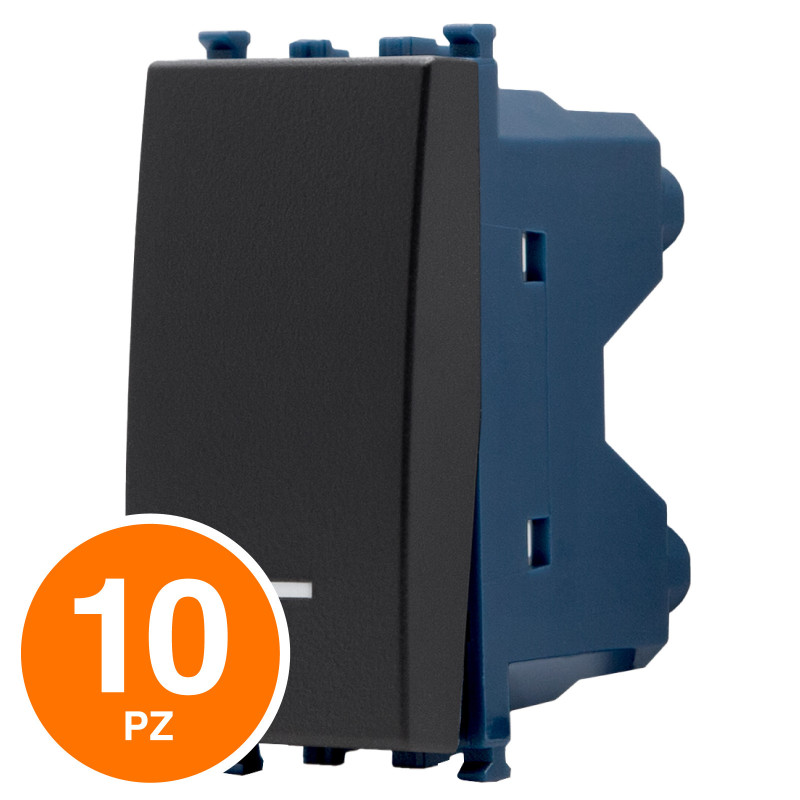 MAPAM Deviatore Unipolare Spia Sun-T5 SUN-F963NE Nero - Confezione 10pz - mod. SUN-F963NE - Compatibile con Vimar ARKÉ