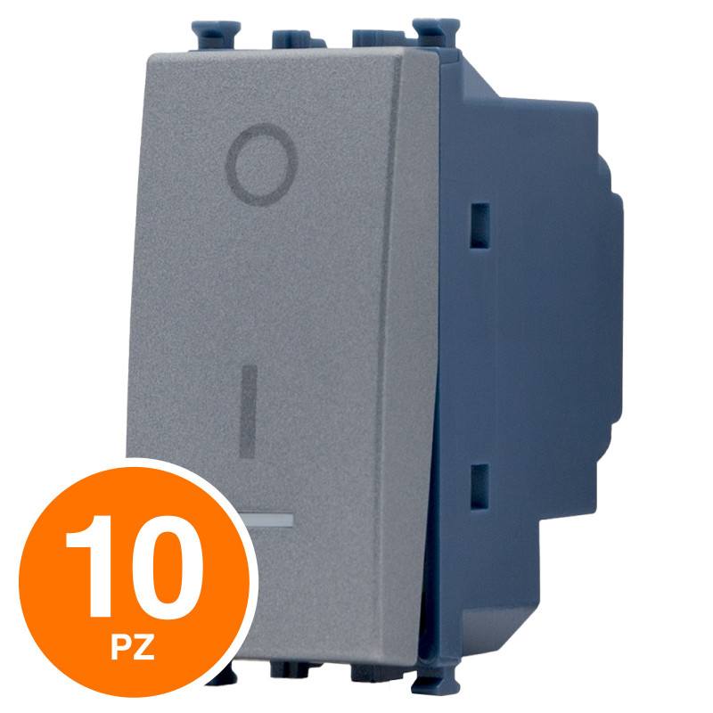 MAPAM Interruttore Bipolare Spia Sun-T5 SUN-F962GR Grigio - Confezione 10pz - mod. SUN-F962GR - Compatibile con Vimar ARKÉ