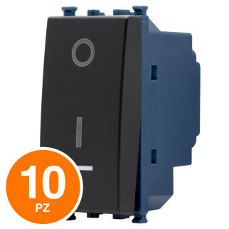 MAPAM Interruttore Bipolare Spia Sun-T5 SUN-F962NE Nero - Confezione 10pz - mod. SUN-F962NE - Compatibile con Vimar ARKÉ