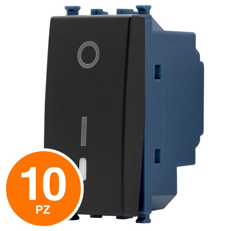 MAPAM Interruttore Bipolare Sun-T5 SUN-F902NE Nero - Confezione 10pz - mod. SUN-F902NE - Compatibile con Vimar ARKÉ