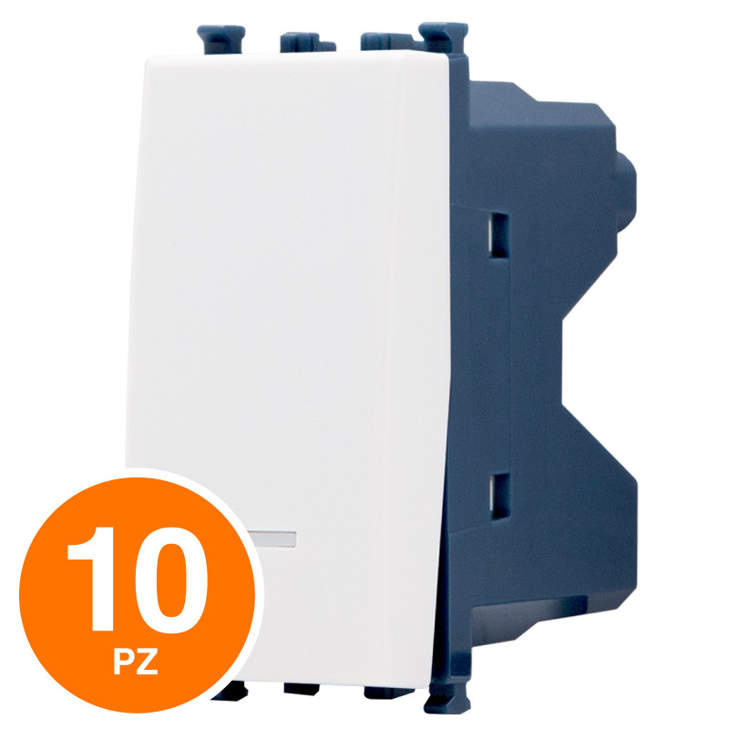 MAPAM Interruttore Unipolare Spia Sun-T5 SUN-F961BI Bianco - Confezione 10pz - mod. SUN-F961BI - Compatibile con Vimar ARKÉ