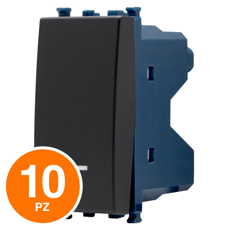 MAPAM Interruttore Unipolare Spia Sun-T5 SUN-F961NE Nero - Confezione 10pz - mod. SUN-F961NE - Compatibile con Vimar ARKÉ