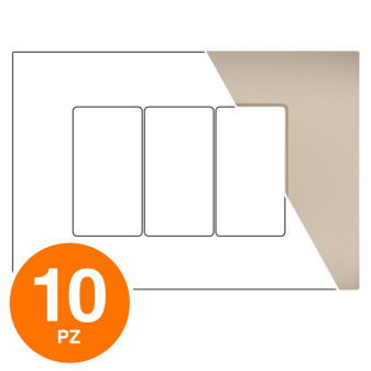 MAPAM Placca Tecnopolimero Sun-T5 3P SUN-P9003-CH Champagne - Confezione 10pz - mod. SUN-P9003-CH - Compatibile con Vimar ARKÉ