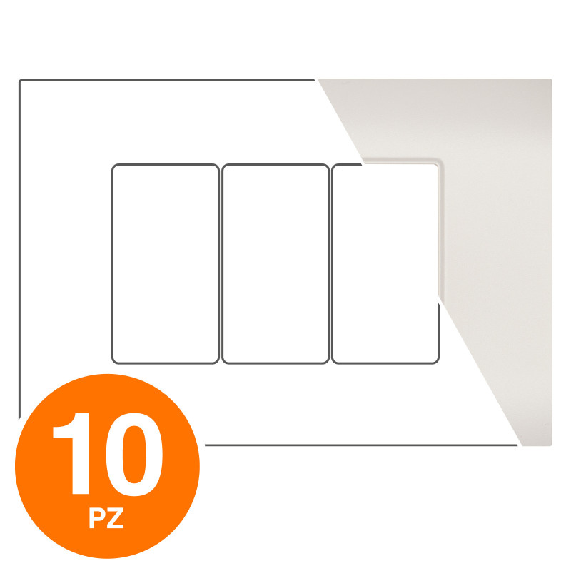 MAPAM Placca Tecnopolimero Sun-T5 3P SUN-P9003-PE Perla - Confezione 10pz - mod. SUN-P9003-PE - Compatibile con Vimar ARKÉ