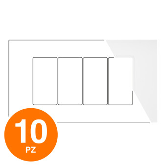 MAPAM Placca Tecnopolimero Sun-T5 4P SUN-P9004-BI Bianco - Confezione 10pz - mod. SUN-P9004-BI - Compatibile con Vimar ARKÉ