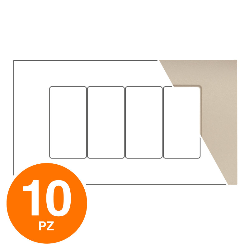 MAPAM Placca Tecnopolimero Sun-T5 4P SUN-P9004-CH Champagne - Confezione 10pz - mod. SUN-P9004-CH - Compatibile con Vimar ARKÉ
