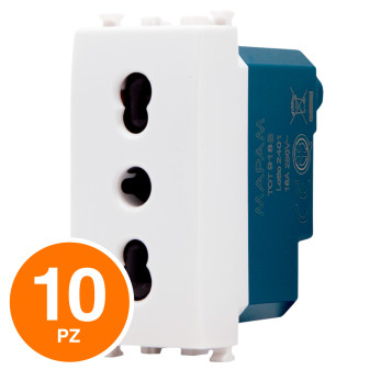 MAPAM Presa Bivalente Sun-T5 SUN-F918BI Bianco - Confezione 10pz - mod. SUN-F918BI - Compatibile con Vimar ARKÉ