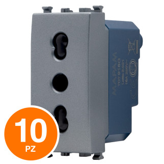 MAPAM Presa Bivalente Sun-T5 SUN-F918GR Grigio - Confezione 10pz - mod. SUN-F918GR - Compatibile con Vimar ARKÉ