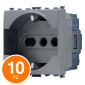 MAPAM Presa Schuko Unel Sun-T5 SUN-F914GR Grigio - Confezione 10pz - mod. SUN-F914GR - Compatibile con Vimar ARKÉ