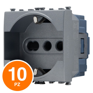 MAPAM Presa Schuko Unel Sun-T5 SUN-F914GR Grigio - Confezione 10pz - mod. SUN-F914GR - Compatibile con Vimar ARKÉ