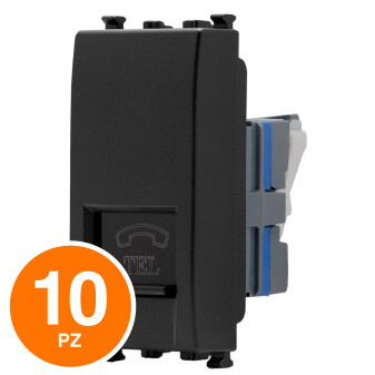 MAPAM Presa Telefonica Sun-T5 SUN-F923NE Nero - Confezione 10pz - mod. SUN-F923NE - Compatibile con Vimar ARKÉ