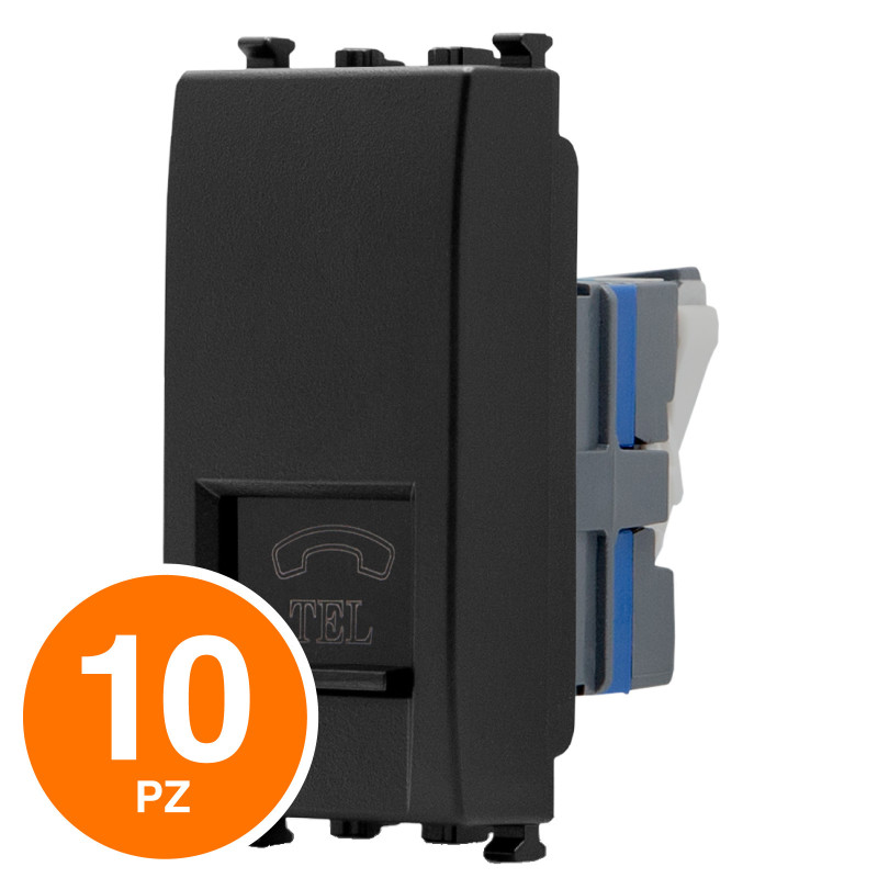 MAPAM Presa Telefonica Sun-T5 SUN-F923NE Nero - Confezione 10pz - mod. SUN-F923NE - Compatibile con Vimar ARKÉ