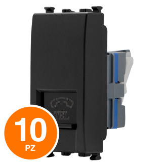 MAPAM Presa Telefonica Sun-T5 SUN-F923NE Nero - Confezione 10pz - mod. SUN-F923NE - Compatibile con Vimar ARKÉ
