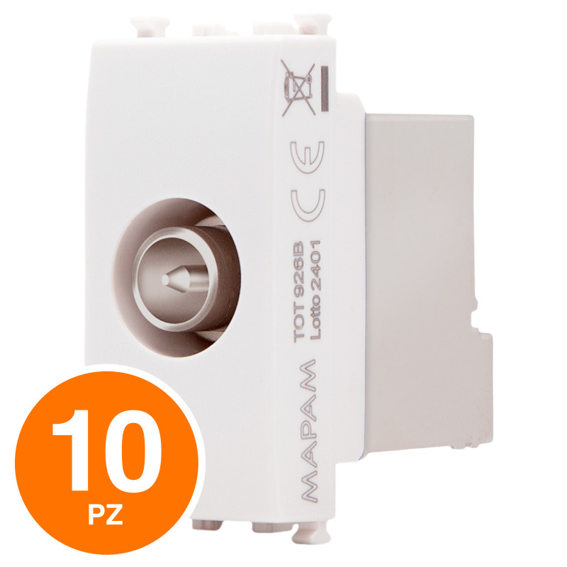 MAPAM Presa TV Derivata Sun-T5 SUN-F926BI Bianco - Confezione 10pz - mod. SUN-F926BI - Compatibile con Vimar ARKÉ