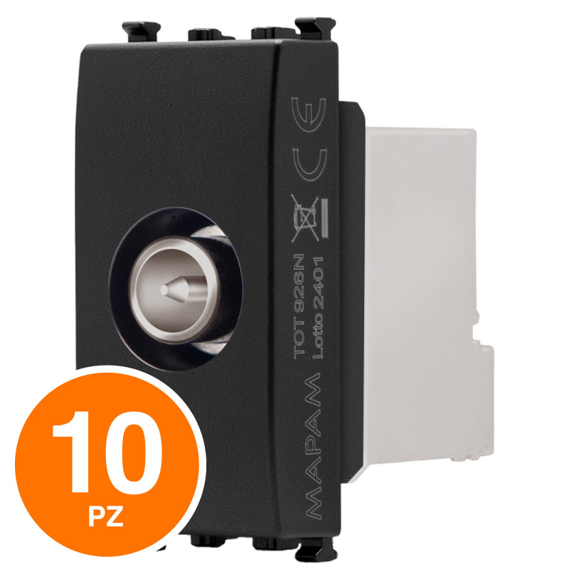 MAPAM Presa TV Derivata Sun-T5 SUN-F926NE Nero - Confezione 10pz - mod. SUN-F926NE - Compatibile con Vimar ARKÉ