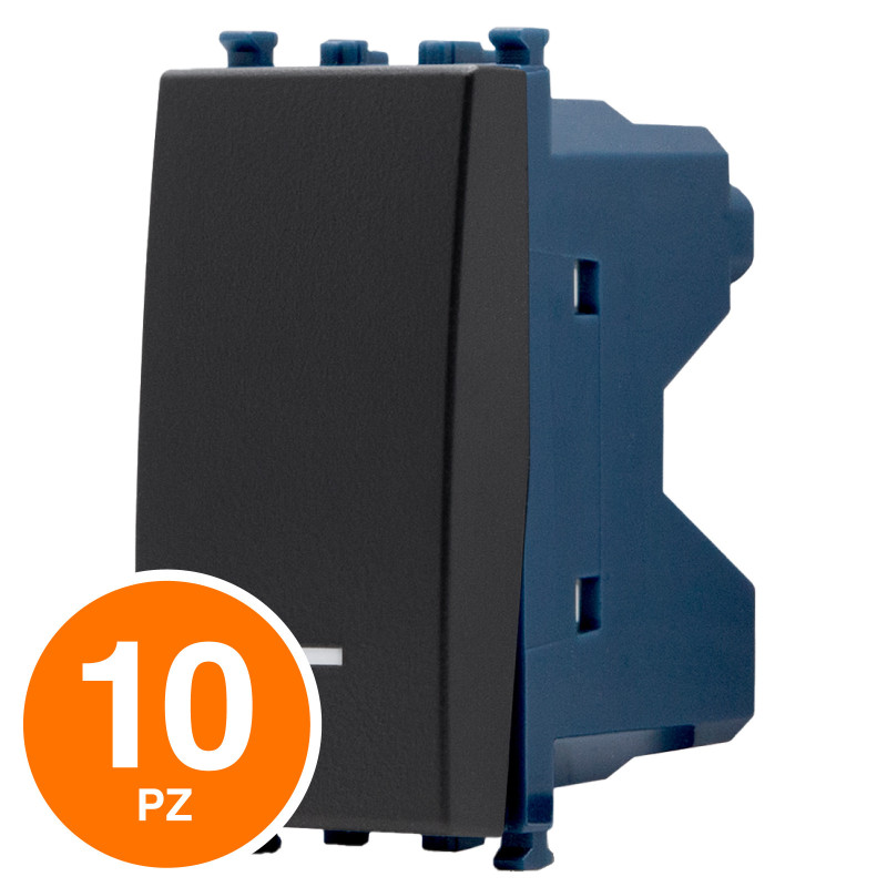 MAPAM Pulsante Unipolare Spia Sun-T5 SUN-F965NE Nero - Confezione 10pz - mod. SUN-F965NE - Compatibile con Vimar ARKÉ