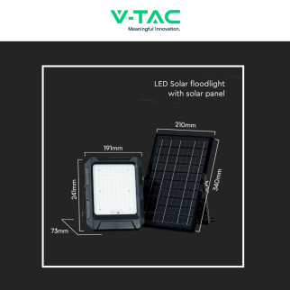 VT-55w Faro LED 10W IP65 Pannello Solare con Sensore Telecomando V-Tac