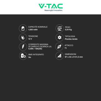 V-Tac VT-1.2-12 Batteria Piombo Acido 12V 1,2Ah - SKU 23449