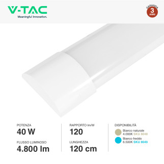 VT-8340 Tubo LED Prismatico Plafoniera SMD 40W 120cm V-Tac