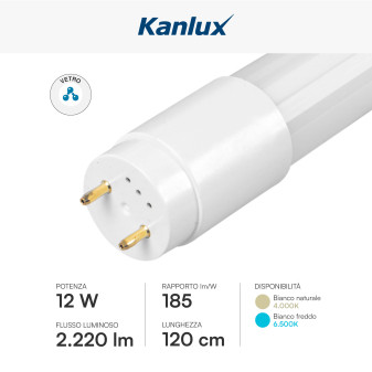 Tubo LED T8 G13 12W SMD 120cm in Vetro con Starter Kanlux