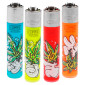 Clipper Large Accendino a Pietrina Grande Ricaricabile con Fantasia Cartoon Leaves - Serie da 4 Accendini