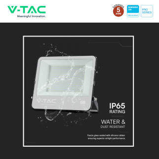 VT-44204 Faro LED 200W SMD Chip Samsung IP65 Colore Nero V-Tac