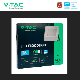 VT-44204 Faro LED 200W SMD Chip Samsung IP65 Colore Nero V-Tac