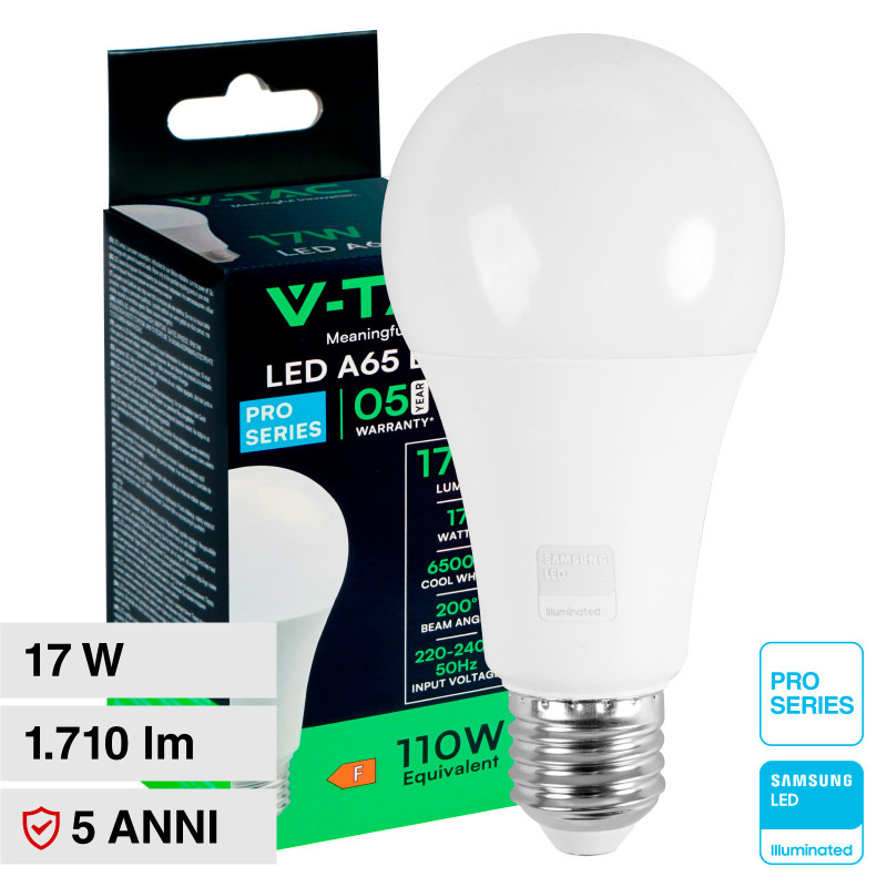 Lampadina LED E27 17W Goccia A65 SMD Chip Samsung V-Tac Pro