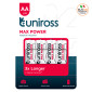 Uniross Max Power Pile Alcaline Stilo AA LR6 Mignon 1,5V per Sveglie Orologi Giocattoli Telecomandi - Blister da 4 batterie