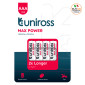 Uniross Max Power Pile Alcaline Mini Stilo AAA LR03 Micro 1,5V per Sveglie Orologi Telecomandi - Blister da 4 batterie