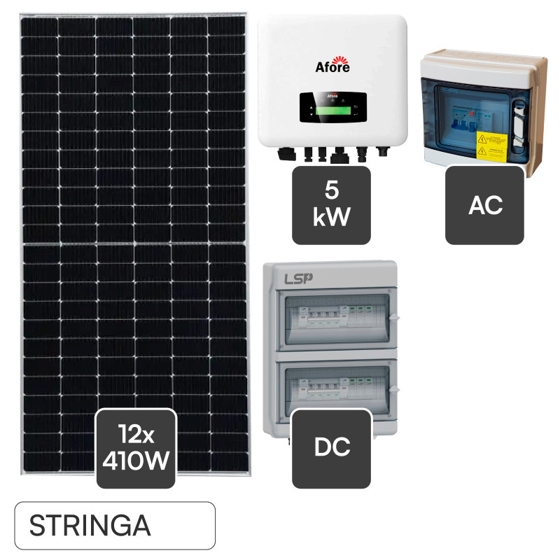 Kit 12 Pannelli Solari 410W + Inverter Monofase 3,6kW + Quadri DC/AC