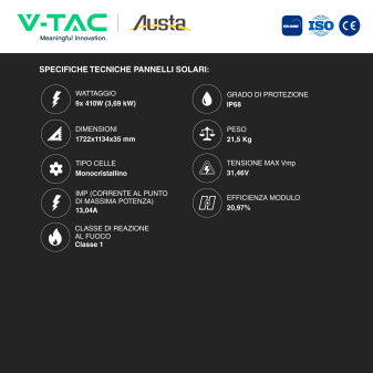 Set 9 Pannelli Fotovoltaici + Inverter 3,6kW + Batteria 5,12kWh V-Tac