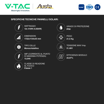 12 Pannelli Solari 410W + Inverter 5kW + Batteria V-Tac