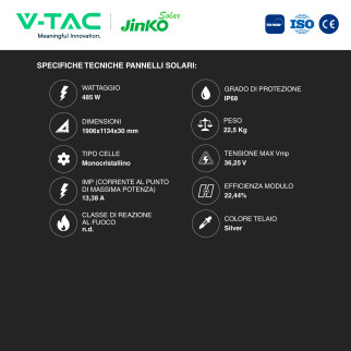 Set 12 Pannelli Solari 485W + Inverter 5kW + Accessori V-Tac