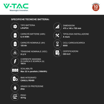 Set Inverter 6kW Monofase + Batteria LiFePO4 IP65 V-Tac