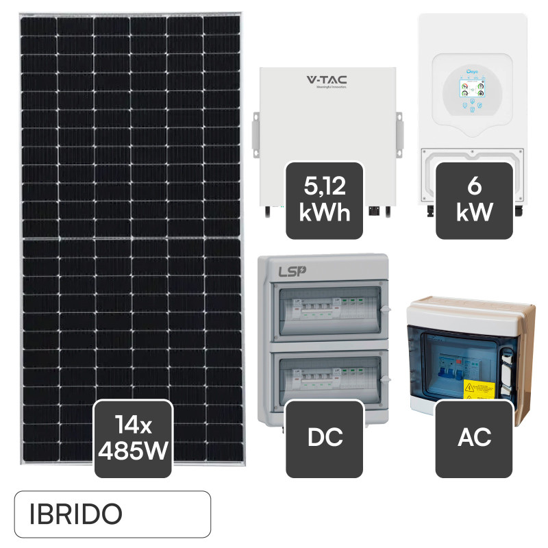 14 Pannelli Solari 485W + Inverter 6kW + Batteria V-Tac